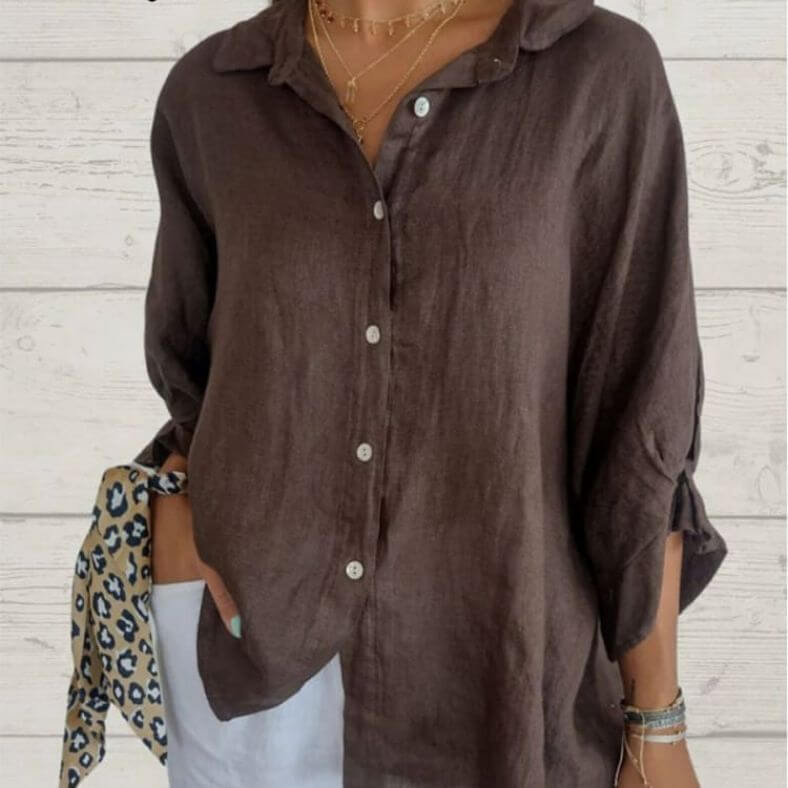 Women’s Linen Blouse With Long Sleeves And Loose Fit