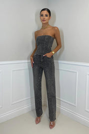 Women’s Glitter Set with Strapless Sequin Crop Top and Jeans
