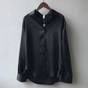 Elegant Satin Blouse Long Sleeve with Collar for Women