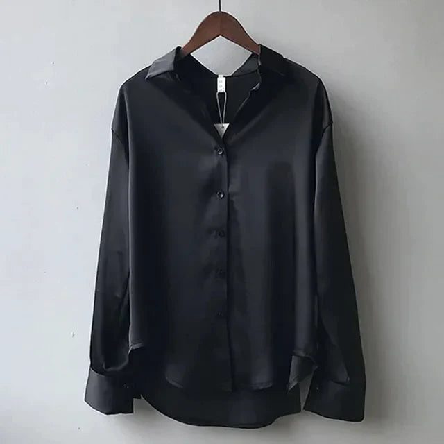 Elegant Satin Blouse Long Sleeve with Collar for Women