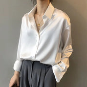 Elegant Satin Blouse Long Sleeve with Collar for Women