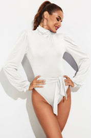 Women's Bodysuit with Open Back and Collar