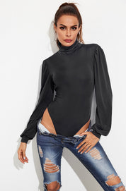 Women's Bodysuit with Open Back and Collar
