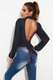 Women's Bodysuit with Open Back and Collar