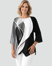 Geometric Blouse with Three-Quarter Sleeves and Print