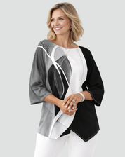 Geometric Blouse with Three-Quarter Sleeves and Print