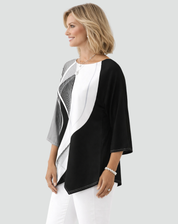 Geometric Blouse with Three-Quarter Sleeves and Print