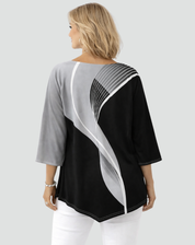 Geometric Blouse with Three-Quarter Sleeves and Print