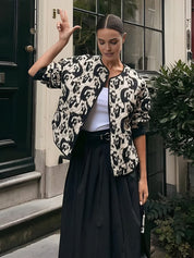 Quilted Jacket with Abstract Print and Snap Button Closure