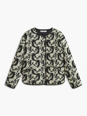 Quilted Jacket with Abstract Print and Snap Button Closure