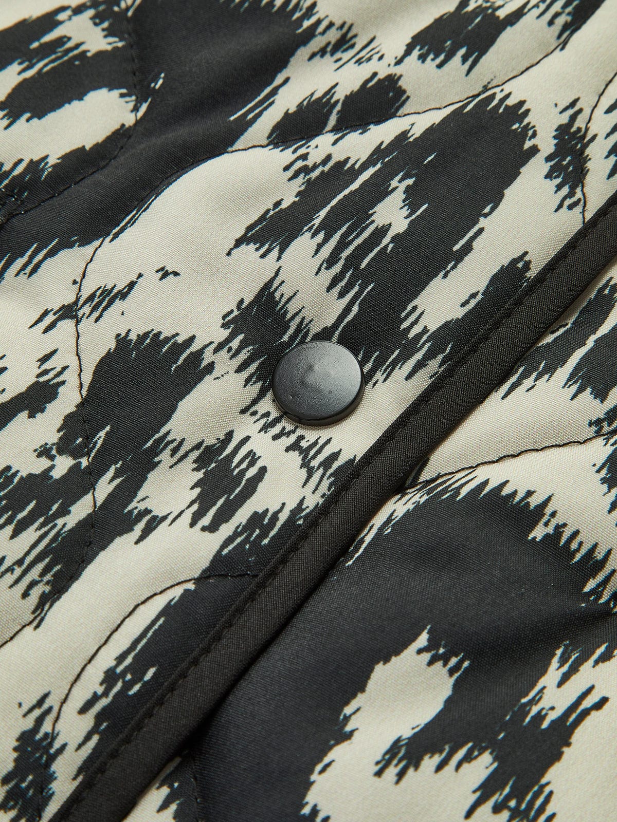 Quilted Jacket with Abstract Print and Snap Button Closure