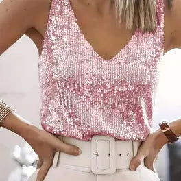 Glitter V-Neck Tank Top for Women
