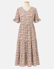 Bohemian floral print midi summer dress with short sleeves for women