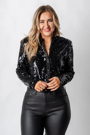 Black Glitter Jacket with Long Sleeves for Women