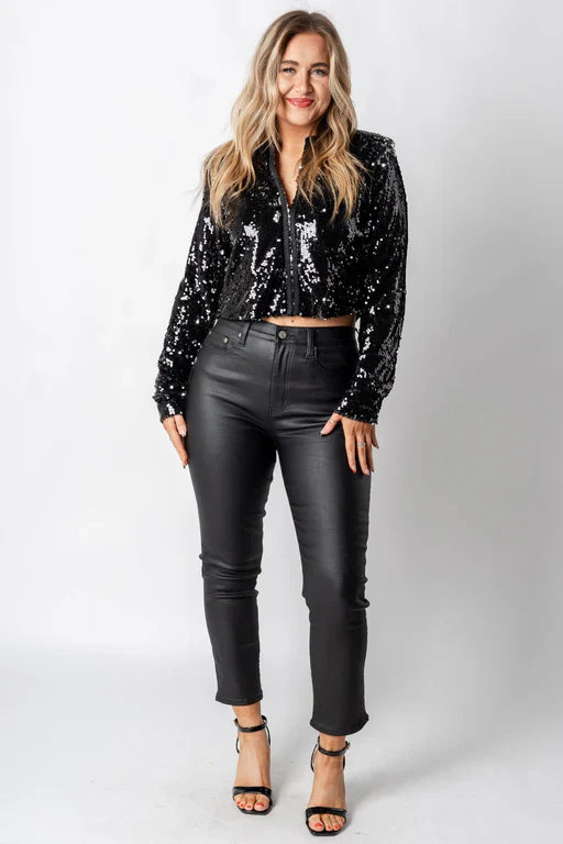 Black Glitter Jacket with Long Sleeves for Women