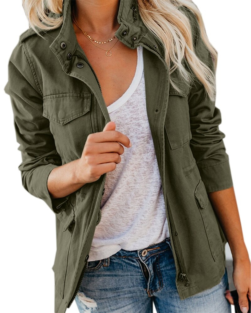Women's Mid-Season Jacket with Utility Pockets and Zipper