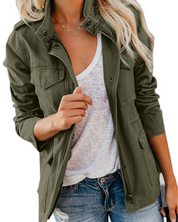 Women's Mid-Season Jacket with Utility Pockets and Zipper