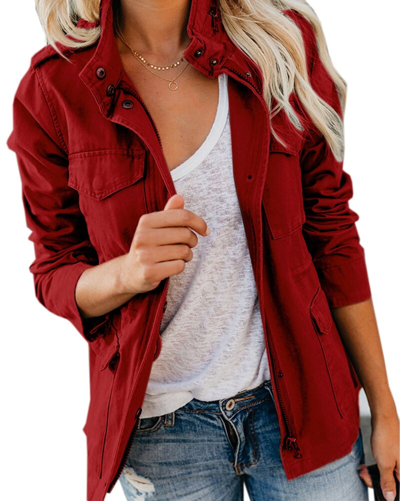 Women's Mid-Season Jacket with Utility Pockets and Zipper