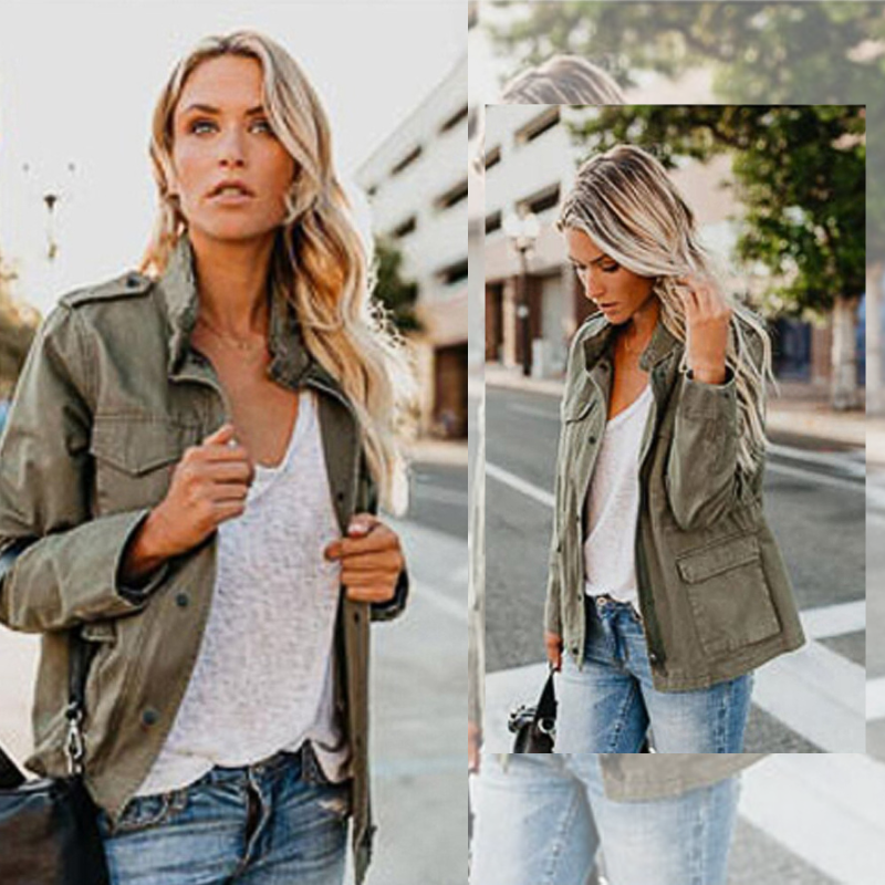 Women's Mid-Season Jacket with Utility Pockets and Zipper