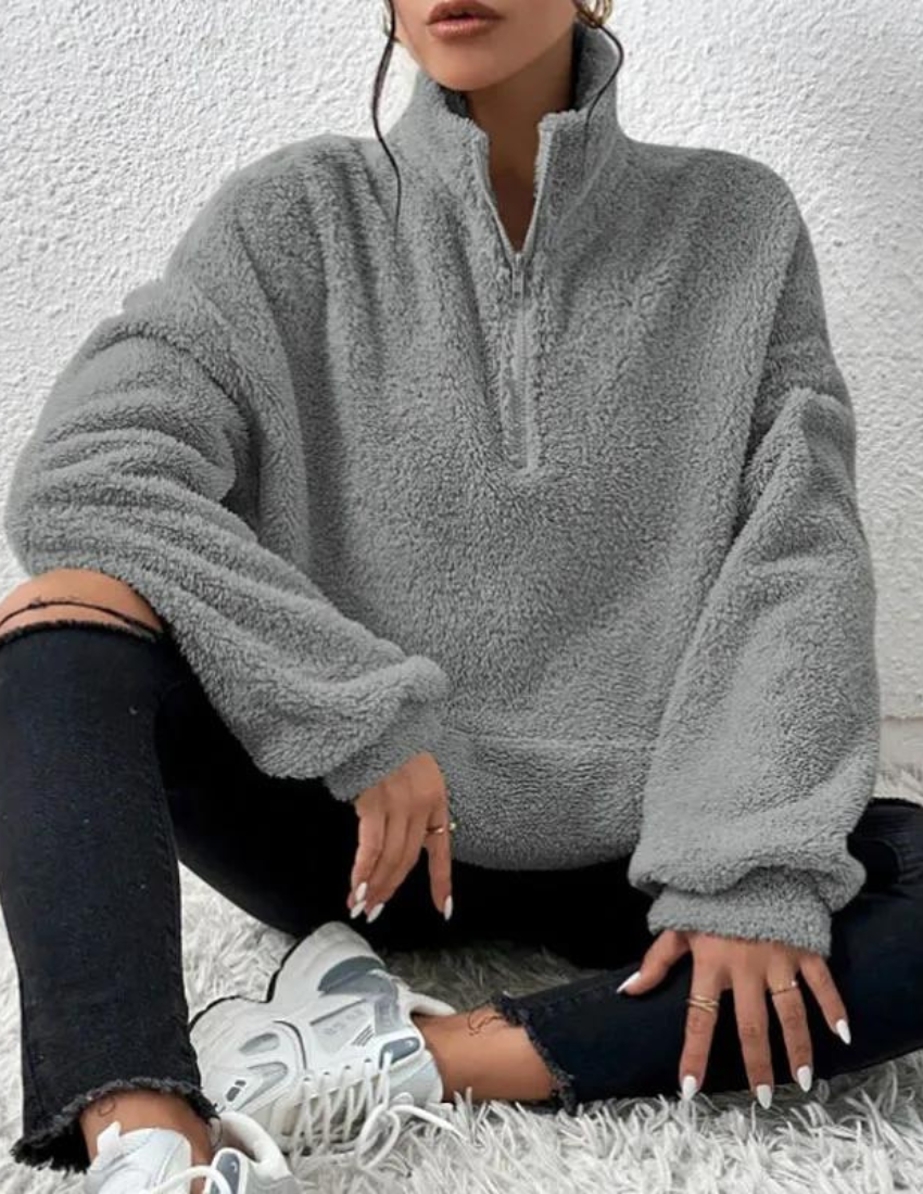 Soft Warm Fleece Sweater Women with Half Zip and High Collar