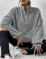 Soft Warm Fleece Sweater Women with Half Zip and High Collar