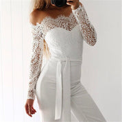 Lace Jumpsuit with Open Shoulders and Long Sleeves