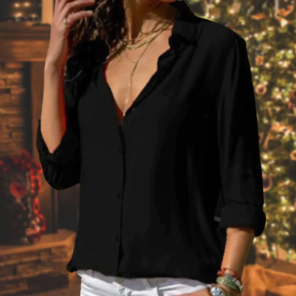 Blouse with Long Sleeves and Collar for Women