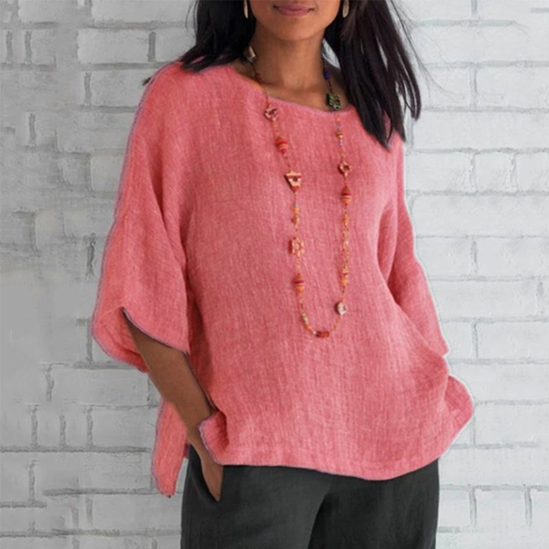 Lightweight Top with Round Neck and Short Sleeves for Women
