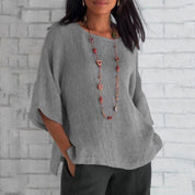 Lightweight Top with Round Neck and Short Sleeves for Women