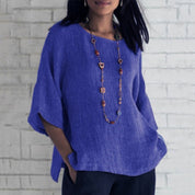 Lightweight Top with Round Neck and Short Sleeves for Women