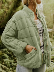 Quilted Bomber Jacket with Zipper and Side Pockets