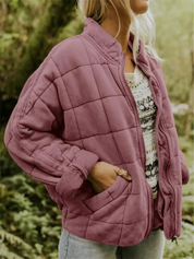 Quilted Bomber Jacket with Zipper and Side Pockets