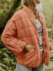 Quilted Bomber Jacket with Zipper and Side Pockets