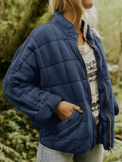 Quilted Bomber Jacket with Zipper and Side Pockets