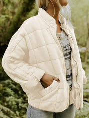 Quilted Bomber Jacket with Zipper and Side Pockets