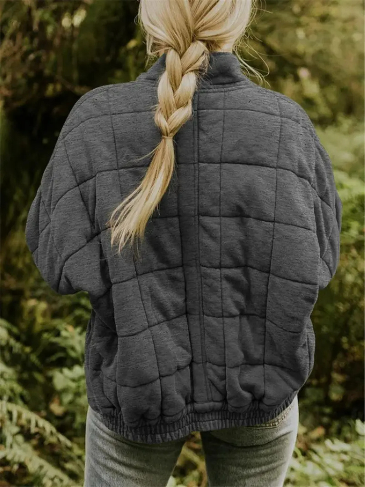 Quilted Bomber Jacket with Zipper and Side Pockets