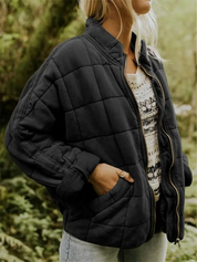 Quilted Bomber Jacket with Zipper and Side Pockets