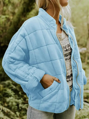 Quilted Bomber Jacket with Zipper and Side Pockets