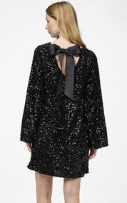 Glitter Chic Women's Mini Cocktail Dress with Open Back and Bow