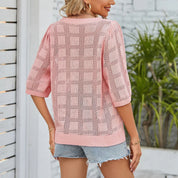 Fine-Knit Top with Openwork Pattern for Women