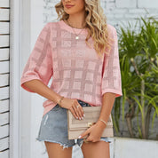 Fine-Knit Top with Openwork Pattern for Women