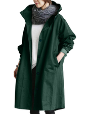 Waterproof Long Women's Trench Coat with Hood and Buttons