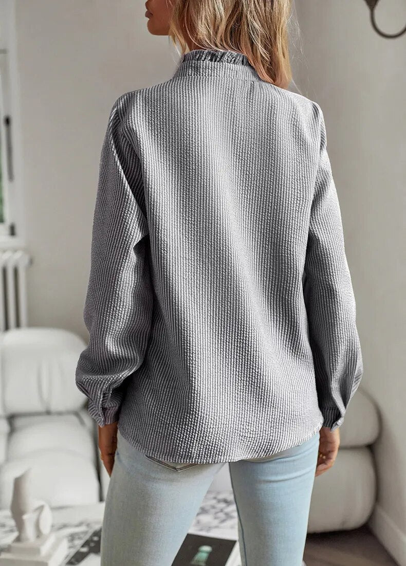Jamie - Blouse with ruffles and standing collar