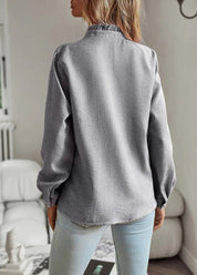 Jamie - Blouse with ruffles and standing collar
