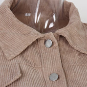 Cropped Corduroy Bomber Jacket for Women with Lantern Sleeves