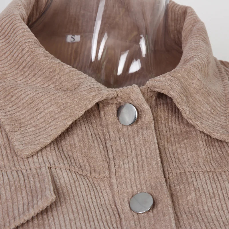 Cropped Corduroy Bomber Jacket for Women with Lantern Sleeves