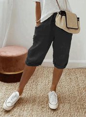 Linen Capri Pants with Drawstring and Pockets for Women