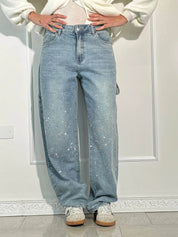 Glitter Baggy Jeans for Women with High Waist