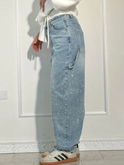 Glitter Baggy Jeans for Women with High Waist