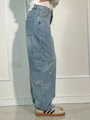 Glitter Baggy Jeans for Women with High Waist